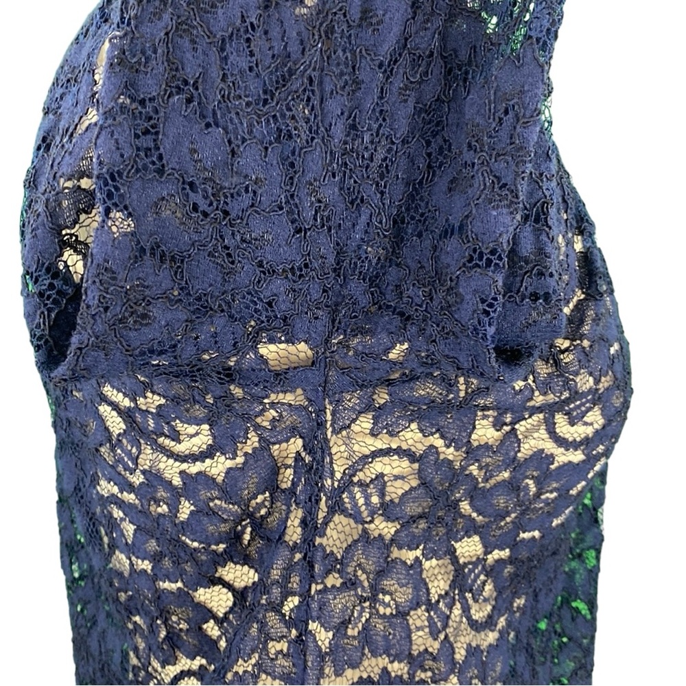 Diane Von Furstenberg DVF Elisabetta Navy Blue Sheer Floral Lace Dressy Blouse - Picture 5 of 16